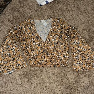 Dry Goods Brown and Black Wrap Crop Blouse